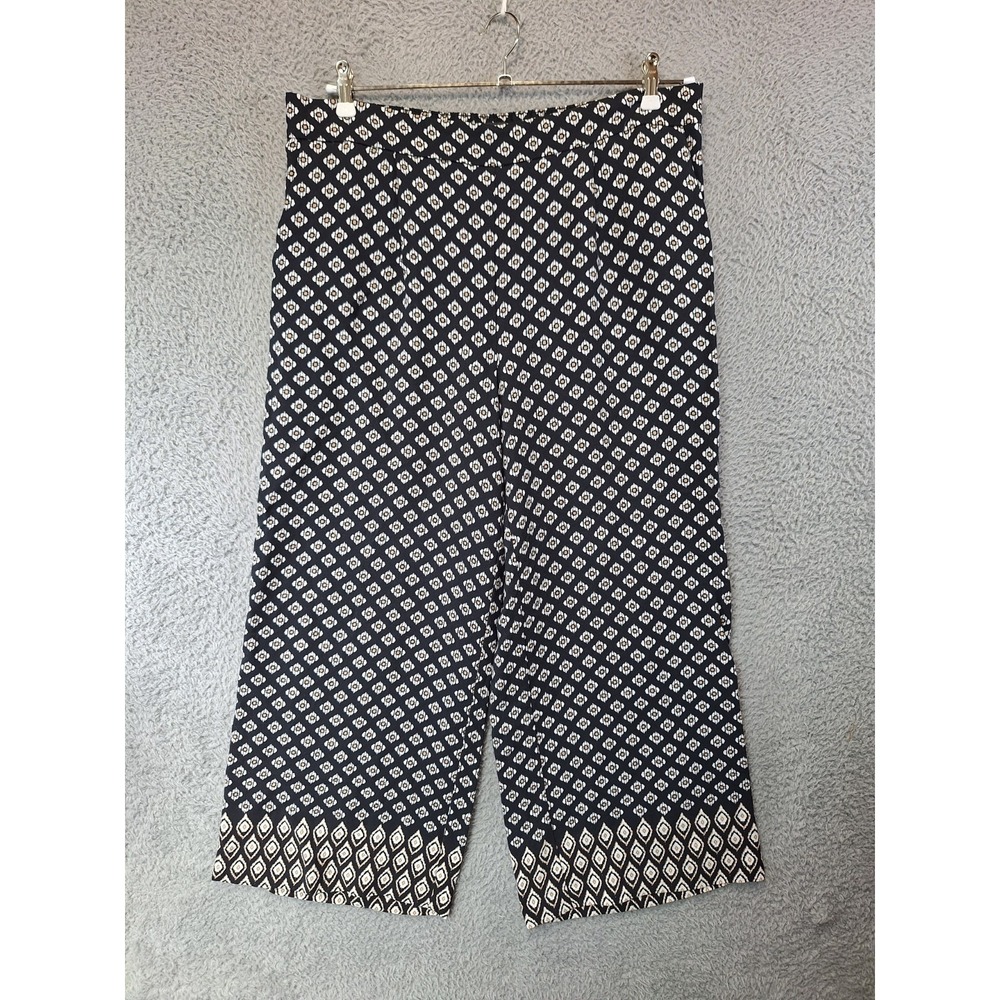 LOFT Crop Pants Womens Large (Fits 36x26) Black Pattern Viscose Wide Leg Pull On
